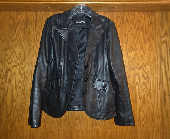 GUESS Women's Black Leather Jacket - Picture 1 of 3
